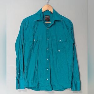 Roper Vintage Pearl Snap Teal Poplin Button-Up Western Long Sleeve Men's Shirt